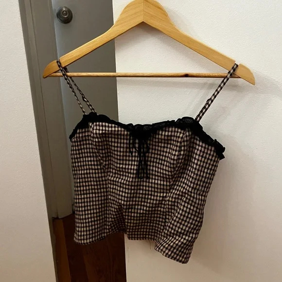 Reformation Skylar Linen Top in Tartine Check - Picture 2 of 4